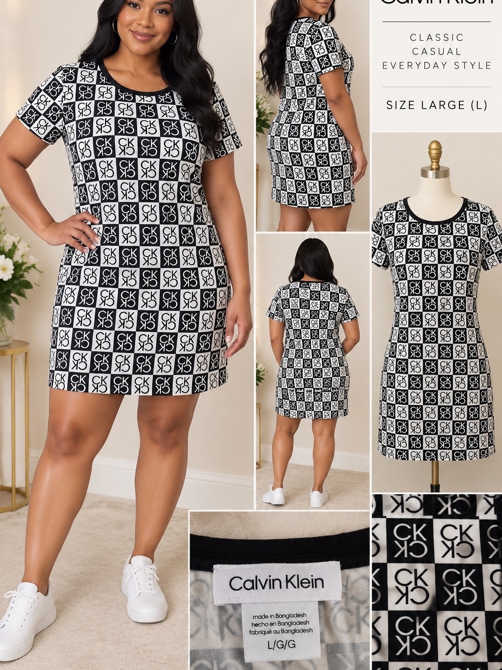 Calvin Klein Black & White CK Logo Mini Dress
